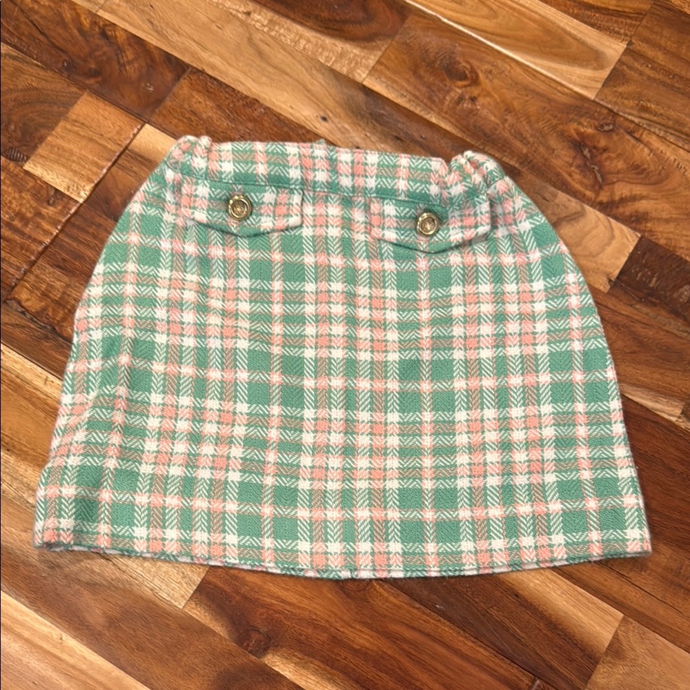 Green and White Mini Skirt Resort Wear